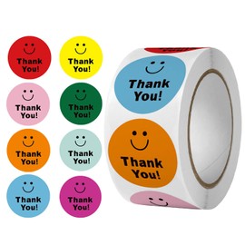 MINBOOT Thank You Stickers, Thank You Stickers, Pack of 500, 1 (25 mm) Round Smile, Thank You Sticker, Smiling Facial Expression, Mother's Day, Wedding, Birthday, Anniversary, Appreciation Day