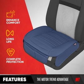 Motor Trend Faux Leather Car Seat Cover Front Bottom Seat Cushion Cover - Classic Luxury Wrap Protector - Universal Fit for Cars, Trucks, SUVs, Vans 1pc (Navy)