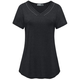 MISS FORTUNE Womens Workout Clothes Plus Size Athletic Wear Shirts Running Tops Loose Fit Short Sleeve Yoga Tshirt V Neck Activewear Black XXL