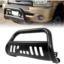 KUAFU Steel Bull Bar Compatible with 1999-2006 Toyota Tundra 2001-2007 Toyota Sequoia w/Skid Plate Tube Push Bumper Grille Guard 3" Diameter Black