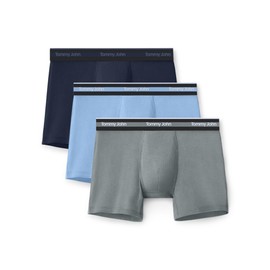 Tommy John Men's Comfort Micro Trunk Boxer Brief Underwear - 4" 3-Pack, 4-Way Stretch, Stay-Put Waistband, Support Pouch (Dress Blues/Dutch Canal/Monument, Large)