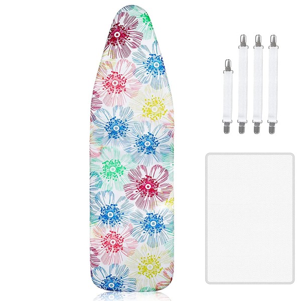 Newthinking Ironing Board Cover, Elastic Edge Scorch Resistant Padding Ironing Board Covers, Fit 110x35cm Ironing Board, Include 4 Fasteners and Protective Scorch Mesh Cloth
