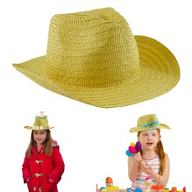 HOVUK Kids Girls Cowboy Hat, Easter Stetson Hat Western Cowgirl Cap Perfect for Arts & Craft Small Teen Adults Sunny Easter Celebrations Gambler Straw Cowboy Wheat Hat, Size -54cm