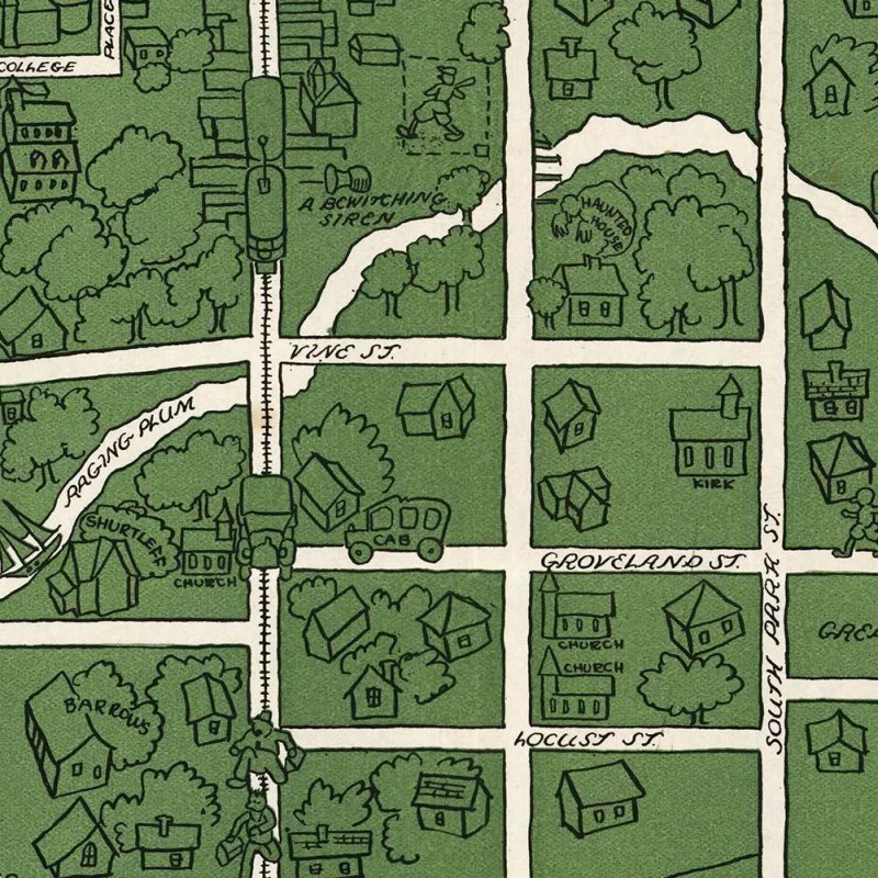 Oberlin College, Ohio Campus Guide Map circa 1929 - 24"