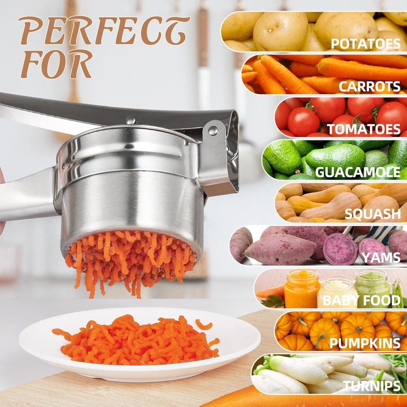 Multi-Purpose Stainless Steel Potato Ricer, Heavy Duty Large Capacity Potato