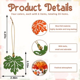 ALIBBON 24 Pcs Fall Tree Decoration Thanksgiving Tree Ornaments Felt Maple Leaf with Jingle Bell Autumn Leaves Hanging Ornaments for Trees Harvest Farmhouse Fall Decorations for Home