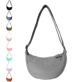 JENCVNL Women's Half Moon Bag Nylon Crossbody Bag Women's Crossbody Moon Bag Hobo Halfmoon Bag Half Moon Shoulder Bag with Adjustable Shoulder Strap, gray