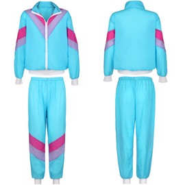 ATOWORLD 1980s 80s Fancy Dress Men Women Shell Suit 80s 90s Fancy Dress Costumes for Men Adult Stag Do Outfit 80s Dress up Theme Clothes Men 80s Costume Scouser Tracksuit Jacket Pant Accessories(M)