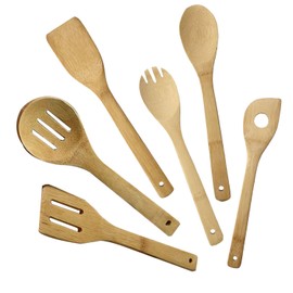 Wooden Spoons Cooking Utensils, 6PCS Wooden Spoon Set for Kitchen, Bamboo Cutlery Spatulas Spoons for Cooking, Slotted Spatula Spoon, Home Essentials Accessories for Kitchenware