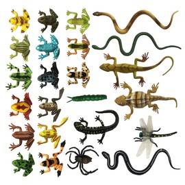 Yitaocity 24Pcs Small Realistic Frog Lizard Insect Snake Dragonfly Ant Reptile Figure Animals for School Project Garden Toy Birthday Gift Party Supplies Home Decor Game (Classic A)