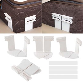 WISIRENT Pack of 4 White Fitted Sheet Holder, Adjustable Mattress Holder to Prevent Slipping, Fitted Sheet Straps with Invisible Mounting Strips for Bed Sheet, Mattress