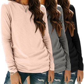 Zeagoo Womens T Shirts 2025 Long Sleeve Tops Loose Fit Crewneck Casual Tops 3 Pack Basic Tee