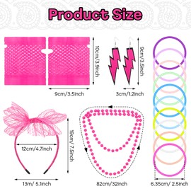 LLOUSSAK 80s Outfit Women's Set, 5 Pieces 90s Accessories Women's Rose Headband, Earrings Fishing Net, Gloves, Necklace, Bracelet, for 80s, 90s Theme Parties, Neon Parties, Carnival, pink