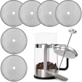 Boao 6 Packs French Press Replacement Cafetiere Filter Mesh Screen Coffee French Press Filters, 4 Inch Stainless Steel Reusable, for 8 Cup/ 34 OZ/ 1000 ml Coffee Tea Makers