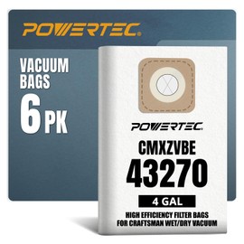 POWERTEC 43270 Shop Vac Bags for Craftsman 4 Gallon Wet/Dry Vacuums, 4 Gal. Shop Vacuum Bags CMXZVBE43270 for Craftsman CMXEVBE17612 Wet Dry Vac, 6 Pack (75071-P3)