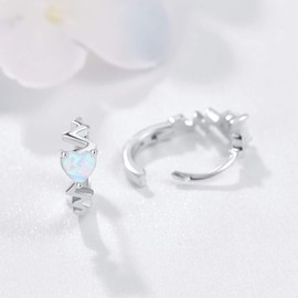 Heart Hoop Earrings for Girls, 925 Sterling Silver, Small Heart Opal Hoop Earrings, Heartbeat Earrings, Jewellery Gift for Wife, Girlfriend, 10 mm, Sterling Silver