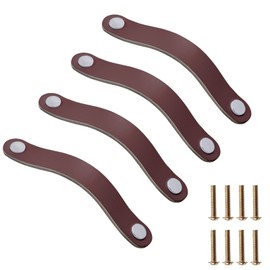 JeogYong Leather Handles 4 Pieces Cabinet Handles Furniture Handles with Screws Leather Handles Furniture Cabinet Knobs Vintage Door Handles for Cabinet, Bathroom Cabinet, Dresser, Drawer, Kitchen