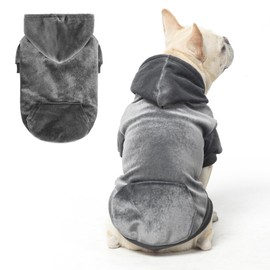BEAUTYZOO Dog Hoodie - Soft Velour Hooded Sweater for Small/Medium Dogs, Winter Dog Clothes with Leash Hole & Pocket, Warm Puppy Hoodies for Cold Weather Indoor Outdoor, Grey M