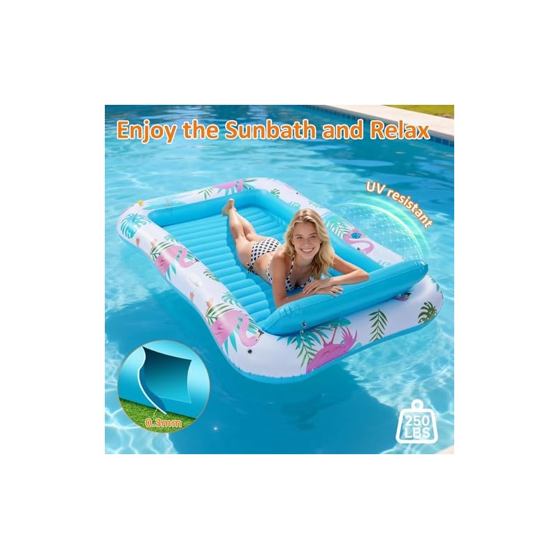 Inflatable Tanning Pool Lounger Float with Sprinkler, Pool Float Adult