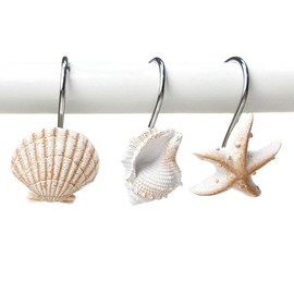 Grace life 12 PCS Fashion Decorative Starfish Seashell Conch Style Shower Curtain Hooks Creative Resin Shower Hook Sea Ocean Decor