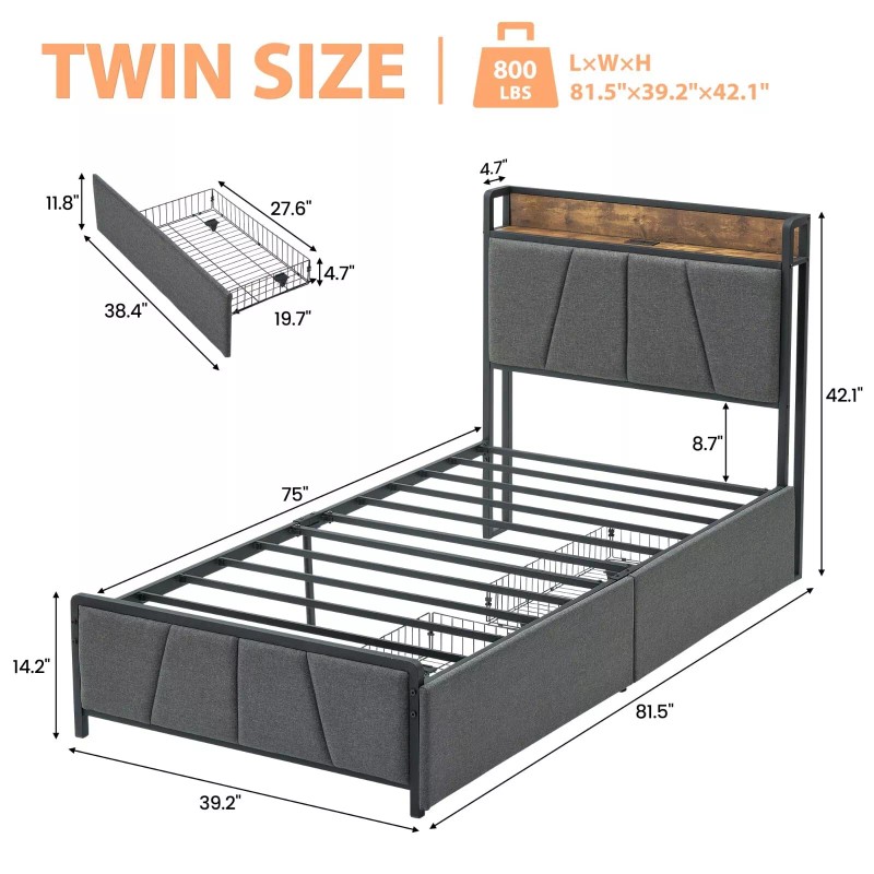 Jojoka Twin Full Queen Size Upholstered Platform Bed Frame with