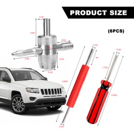 FSTURIOS 6PCS Tire Valve Stem Removal Tool, Single & Double Head Valve Core Remover with 4-Way Tool, Multifunctional Tyre Stem Core Wrench Screwdriver for Motorcycle Car Truck Bike