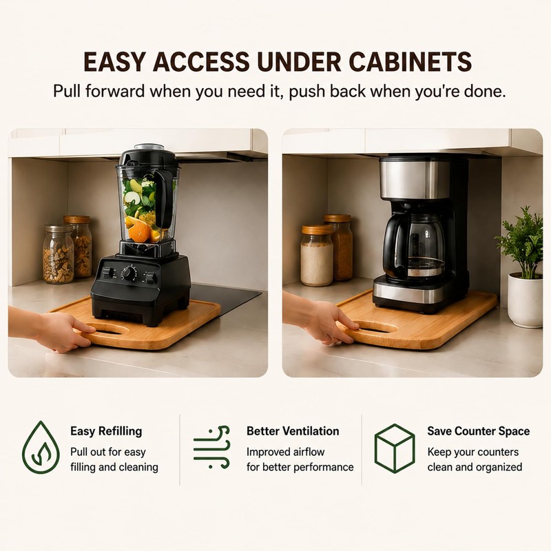 Wooden Blender Slider Tray for Countertop, 10.04 Inch Appliance Mover