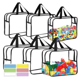 6PCS Toy Storage Bags, Clear Waterproof Toy Organizer Bags with Labels, Suitable for Storing Building Blocks, Puzzles, Stationery, and Books (6PCS L: 11.8 * 8.66 * 3.9In)