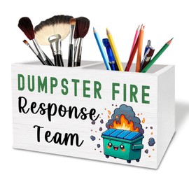 HYKDFMNCJ Funny Dumpster Fire Pen Holder for Desk, Dumpster Fire Response Team Wooden Box Sign Desk Decor for Home Office Decoration, Sarcastic Gifts for Coworkers Pencil Organizer