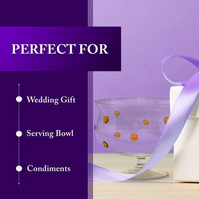 GAC Classy Glass Trifle Bowl with Gold Dots – Large