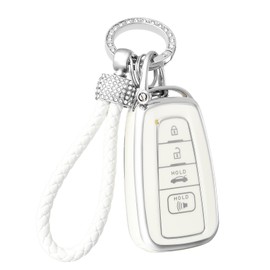 OFFCURVE Compatible with Toyota Camry RAV4 Key Fob Cover with Keychain, for Highlander Corolla Avalon C-HR Prius GT86 Key Fob Cover Case Premium Soft TPU 360 Degree Protector Key Holder, White