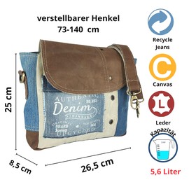 Sunsa Women's Shoulder Bag Small Messenger Bag Made of Canvas Recycled Jeans & Leather Sustainable Vintage Crossover Bag with Leather Flap Handbag Gift Ideas for Women, blue / beige