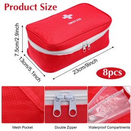 8 Pack Empty First Aid Bag, Emergency Bag Empty, First Aid Case, Portable Medical Storage Pouch for Camping Hiking Travel Home Office (Red)
