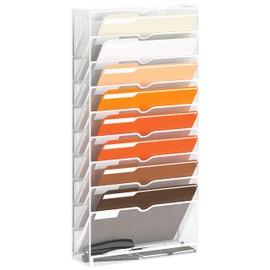 SHARKWOODS 10-Tier Hanging Wall File Holder, Wall File Organizer for Papers, Files Clipboard & Magazine Organization Great for Office School
