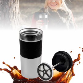 Bee Vibes 450ML Termo de Café Portátil de Viaje, Taza con Prensa Francesa Integrada y Tapa Hermética Doble pared Acero Inoxidable Libre de BPA Temperatura Hasta 5 horas (Plata)