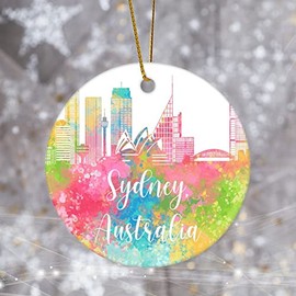 DOREENABE Australia Sydney Landmarks Bauble Colorful Australia Sydney City Skyline Ceramic Ornament Christmas Tree Decoration Xmas Pendant Tag Stocking Stuffer Gift Exchange Ideas 3-Inch