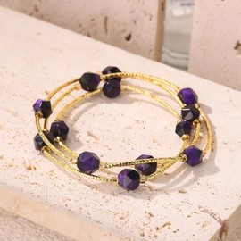 MetJakt Women's Stretch Bracelet Multi-Strand Coloured 8MM Gemstones Tahitian Pearls Austrian Crystal Perfect Touch of Colour for Any Outfit Extraordinary Colour Explosion (3 WRAPS, Purple tiger eye)