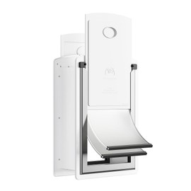 Cat Door for Wall, Energy Efficient Pet Door with Steel Frame, Telescoping Tunnel, Double Magnetic Flaps and Two Sliding Lock Panels, Easy to Install, Milky White, Small