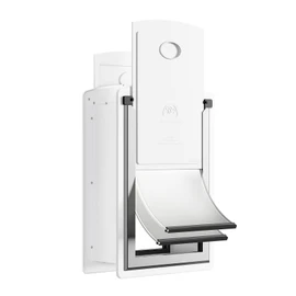 Cat Door for Wall, Energy Efficient Pet Door with Steel Frame, Telescoping Tunnel, Double Magnetic Flaps and Two Sliding Lock Panels, Easy to Install, Milky White, Small