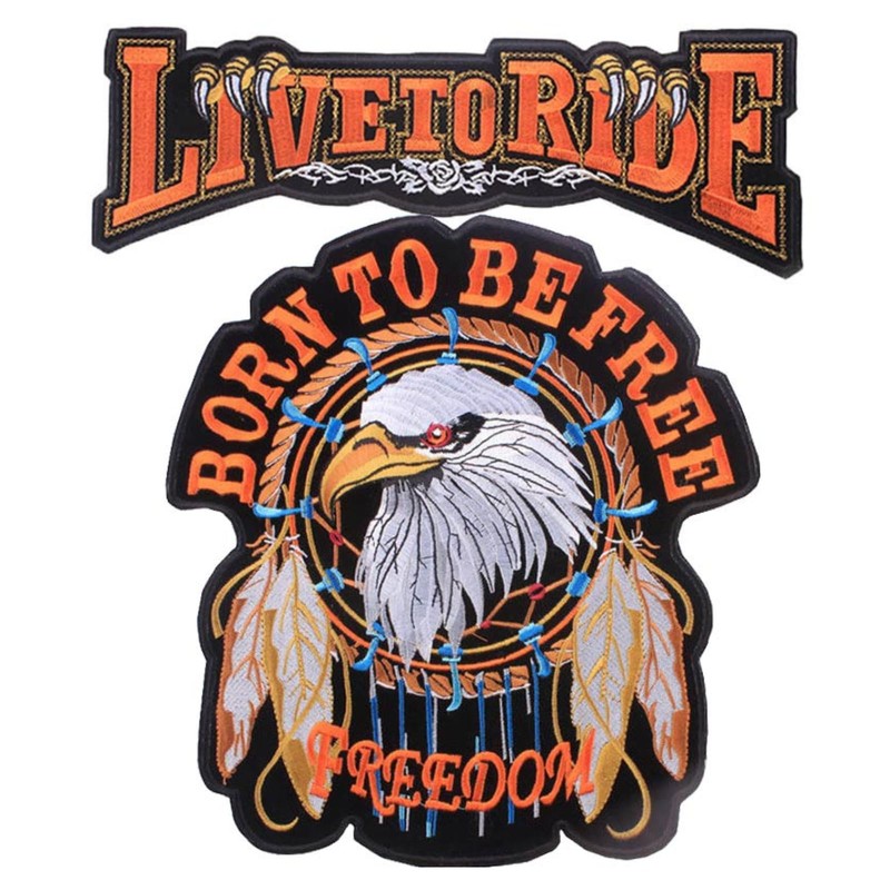 Large Embroidered Patch Biker Skull American Custom Iron On Back