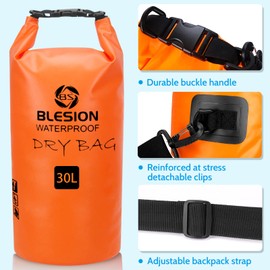 BLESION Dry Bag, 5L/10L/15L/20L/30L Waterproof Bag, Adjustable Shoulder Strap, Waterproof Backpack for Kayaking, Fishing, Swimming, Hiking Travel, orange