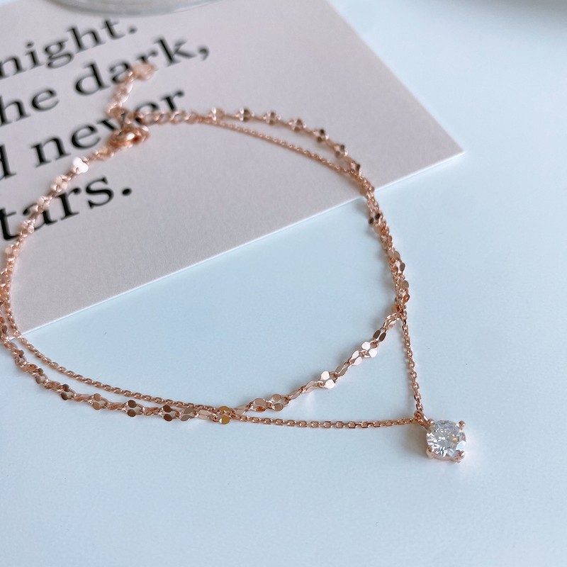 18k rose gold two-line bracelet shining cutting chain layered silver