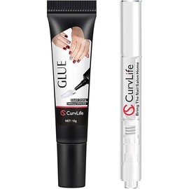 Curvlife 10g Semi Solid Nail Glue Gel With 5ml Remover Pen, No UV Light Needed, for Press On Nails, Click&Remove Pen