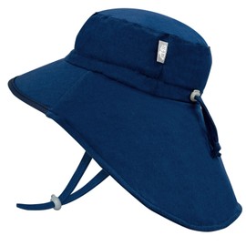 Jan & Jul Wide Brim Baby UPF Swim Sun-Hat with Strap, Unisex (S: 0-6 Months, Navy with Navy Trim)