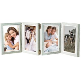POILKMNI 4 Folding 4x6 Inch Hinged Picture Frame, High Definition Natural Wood Picture Frame, Rustic Desktop Acrylic Frame Family Photo Collage for Birthday Father's Day Christmas Gifts