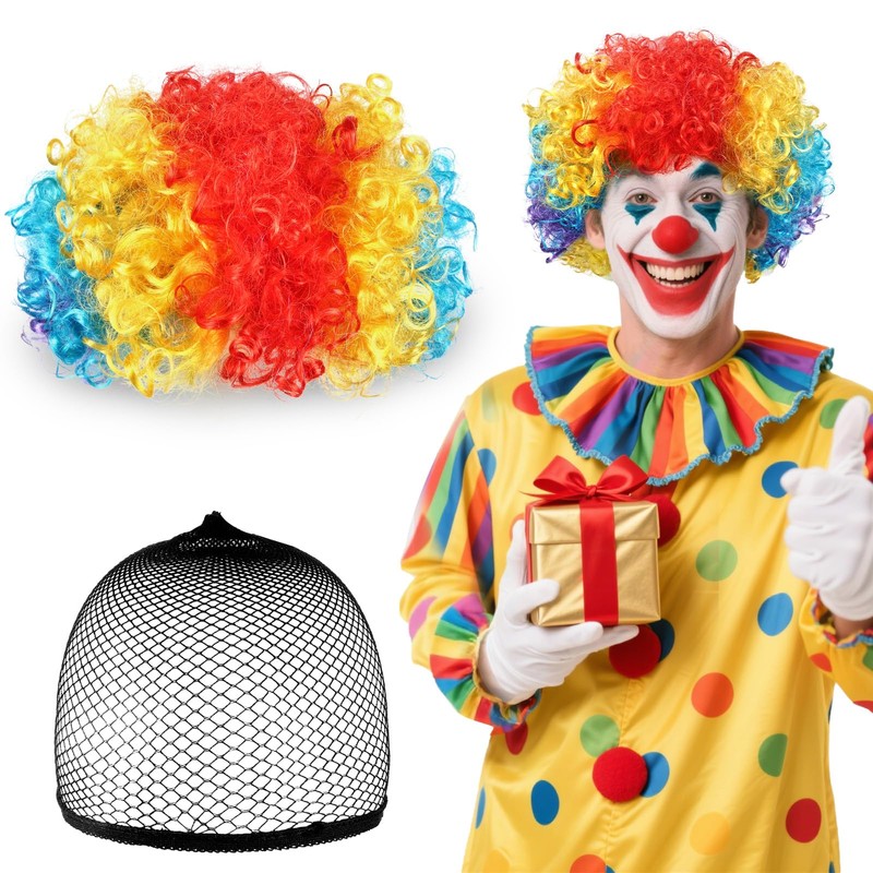 BSBUY Afro Wig Men's Curly Wig Disco Clown Wig Rainbow