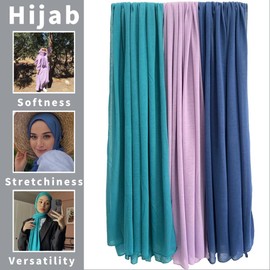 Harewom Muslim Hijab for Women Scarf Large Headscarves Soft Head Wraps Long Turban Headwraps Tie Stretch Hair Wraps Headbands 3 Pack