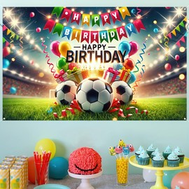 Football-Themed Happy Birthday Party Banner - 71x43 Inches Polyester soccer birthday decorations Soccer Sports Celebration Decoration Ideal for Indoor and Outdoor Events Home Wall Decor
