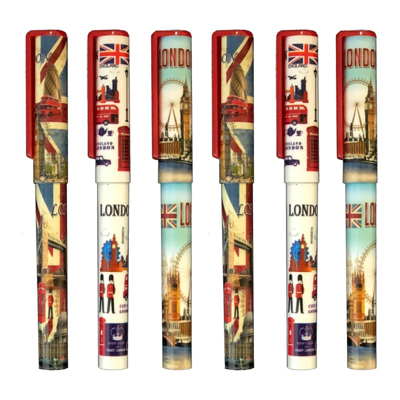 Souvenirs 6 pcs London Landmark Cap Pens, Great British and