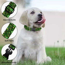 St Patrick Shamrock Dog Collar Clover Beer Gold Coin Pet Neck Strap for Small Medium Large Dogs Soft Adjustable Buckle
